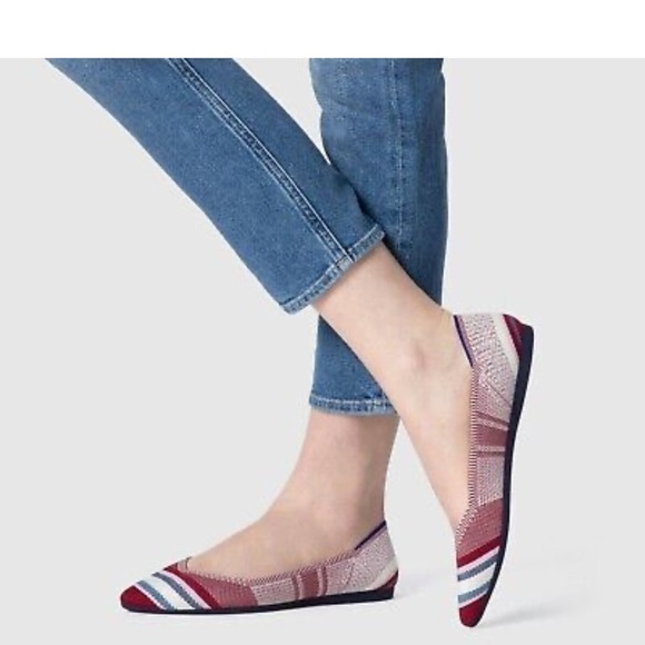 Rothy's 7 Varsity Stripe Red Points Rare Unicorn Flat Shoes BNIB - Picture 1 of 15